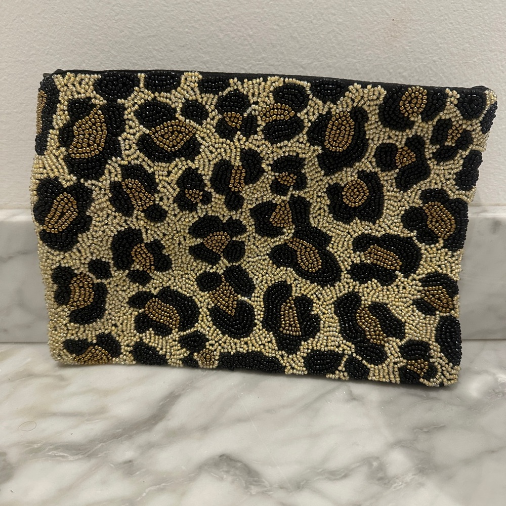 Leopard Print Beaded Clutch